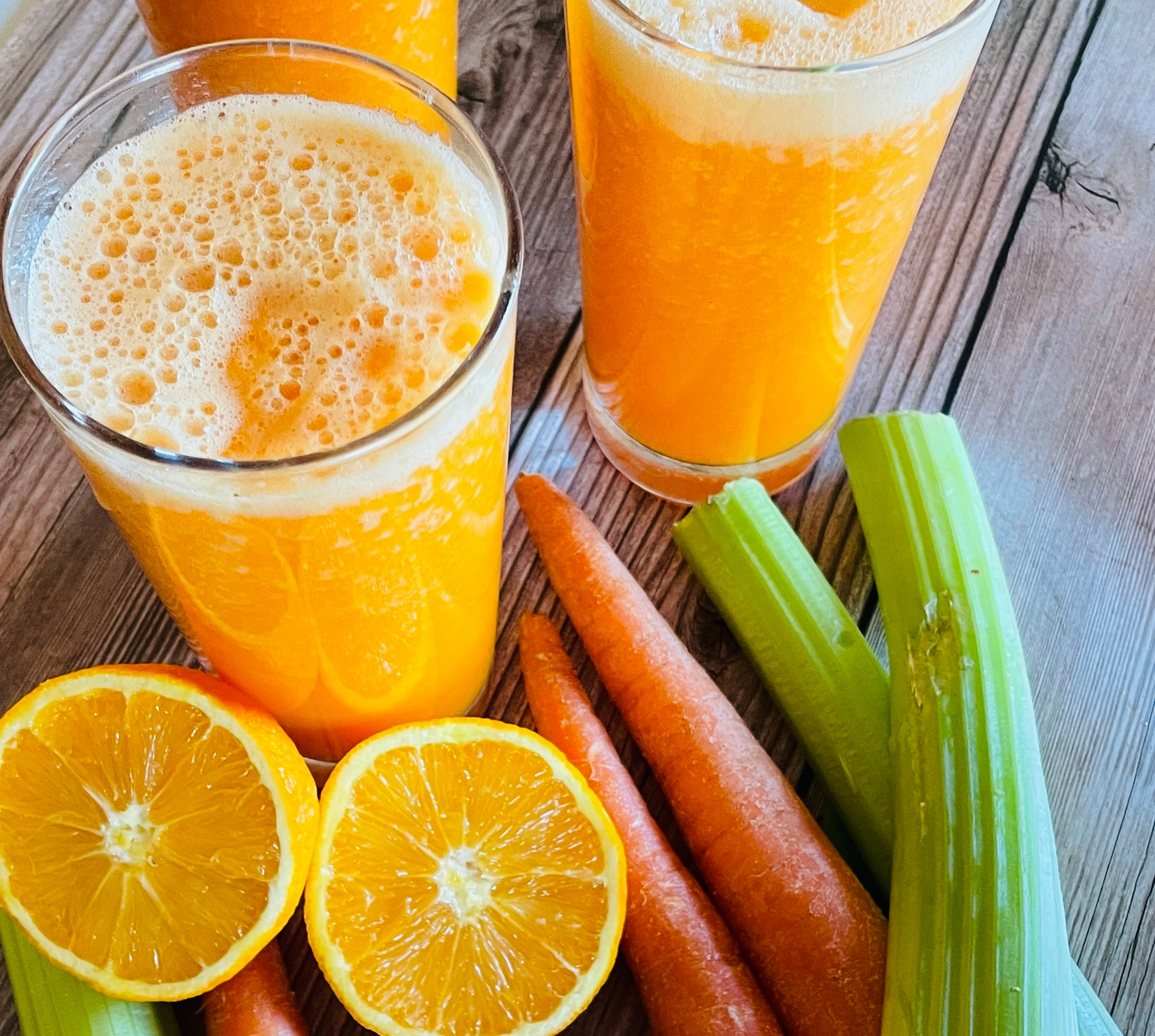 Freshly squeezed Orange, Carrot, Celery and Ginger Juice